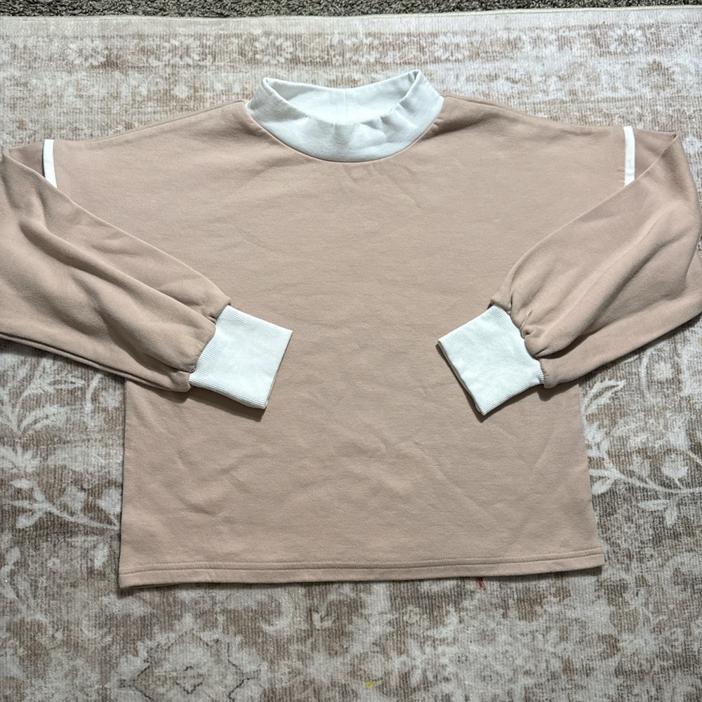 Beige Long Sleeve Top with White Accents